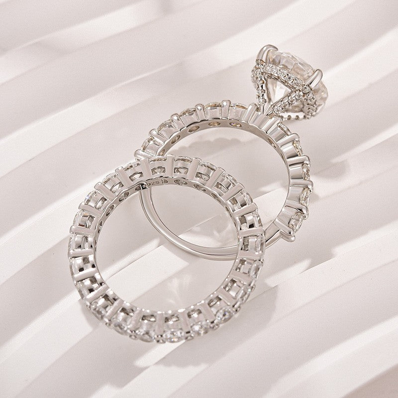 4.0Ct Round Moissanite Bridal Set - 18K White Gold Plated 925 Silver