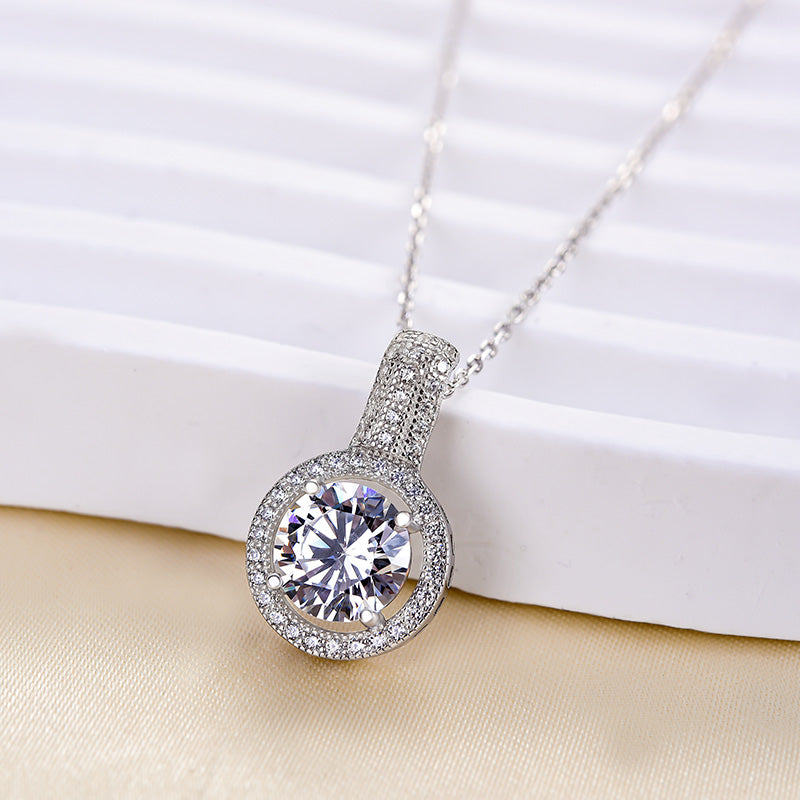 925 Silver White Gold Plated 2ct Round Sona Diamond Necklace