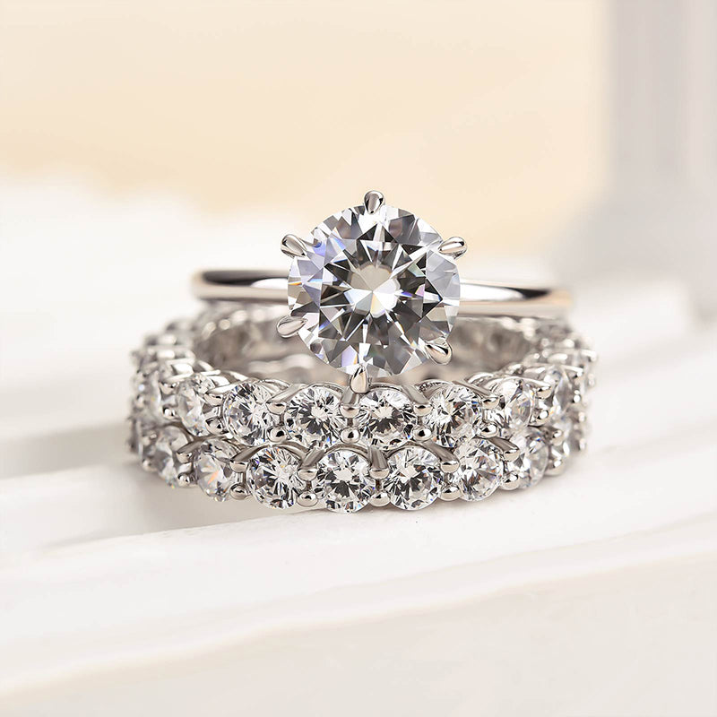 2.0Ct Sona Diamond 3-Pc Wedding Set - 925 Silver Rhodium Plated