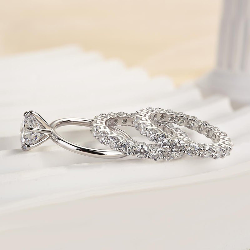 2.0Ct Sona Diamond 3-Pc Wedding Set - 925 Silver Rhodium Plated