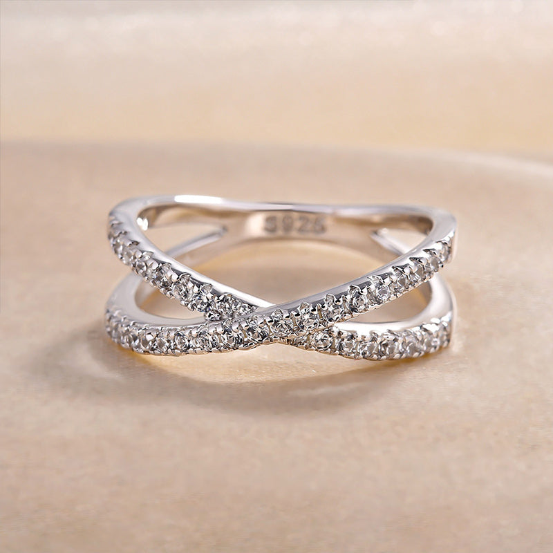 0.5Ct Criss Cross Wedding Band - Sterling Silver White Gold