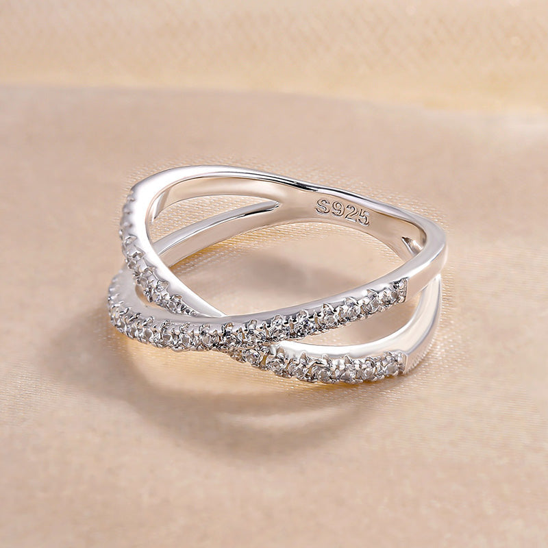 0.5Ct Criss Cross Wedding Band - Sterling Silver White Gold