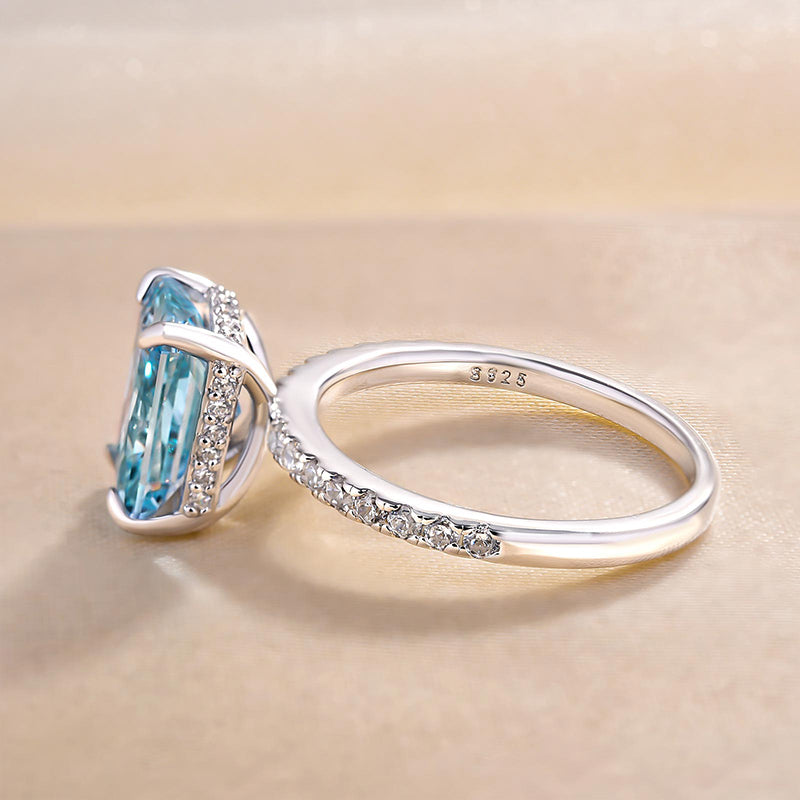 3.5Ct Light Aquamarine Radiant Cut Ring 925 Silver
