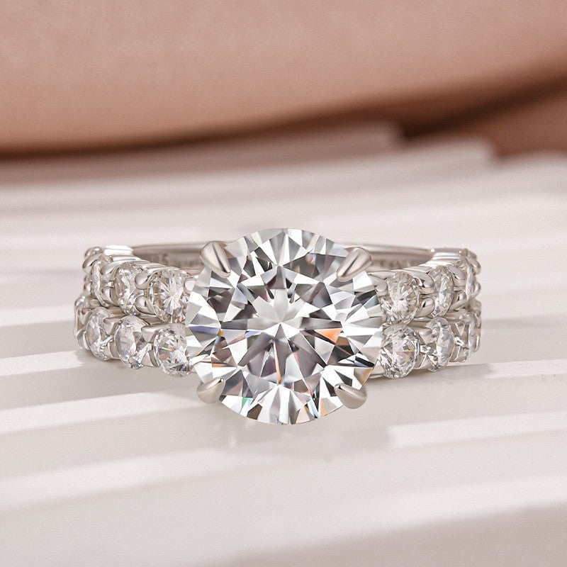 4.0Ct Round Moissanite Bridal Set - 18K White Gold Plated 925 Silver