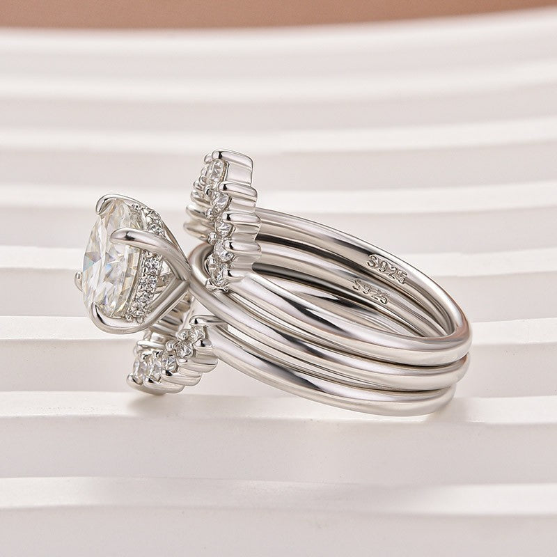 2Ct Round Moissanite Halo Ring Set in 925 Silver White Gold Plated