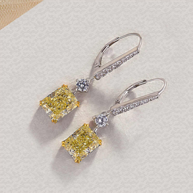 Radiant & Round Cut Simulated Diamond Earrings with Yellow Sapphire