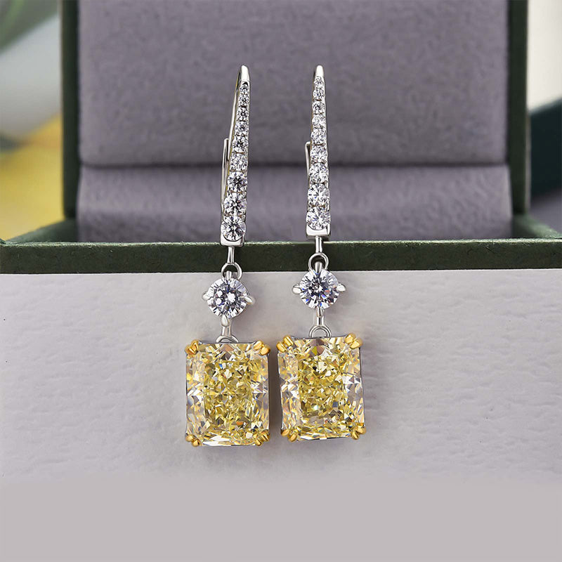 Radiant & Round Cut Simulated Diamond Earrings with Yellow Sapphire