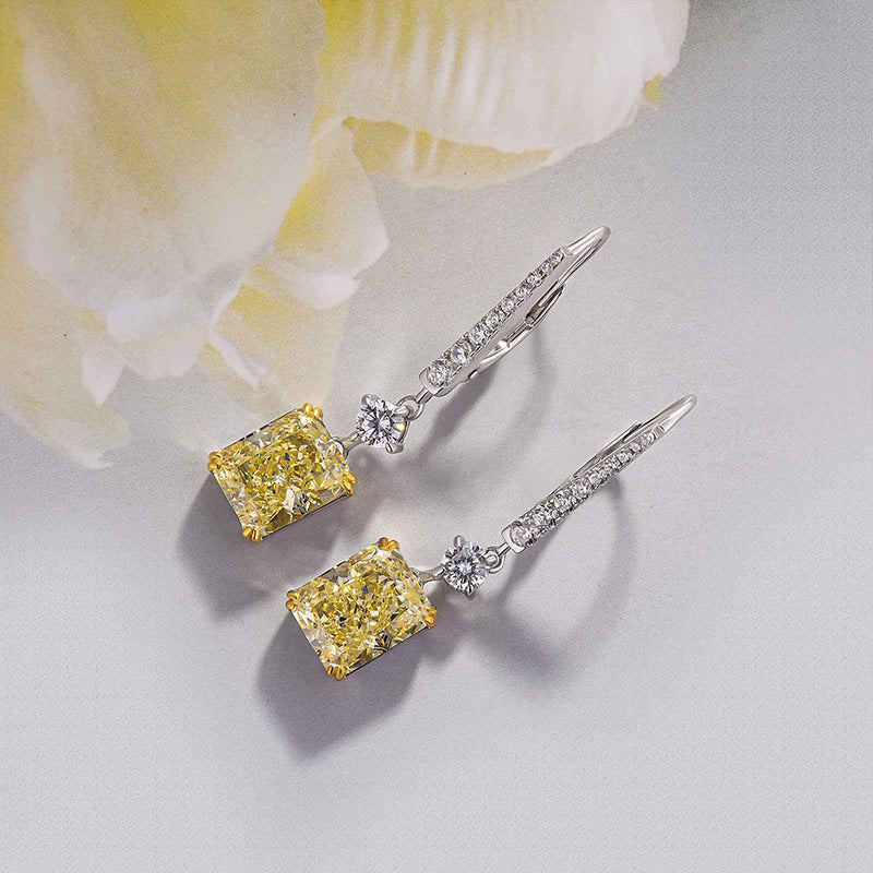 Radiant & Round Cut Simulated Diamond Earrings with Yellow Sapphire