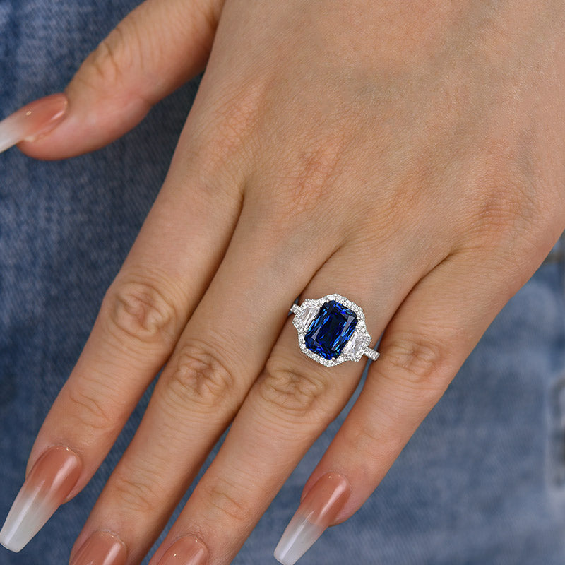 3.0ct Blue Sapphire Radiant Cut Three-Stone Ring