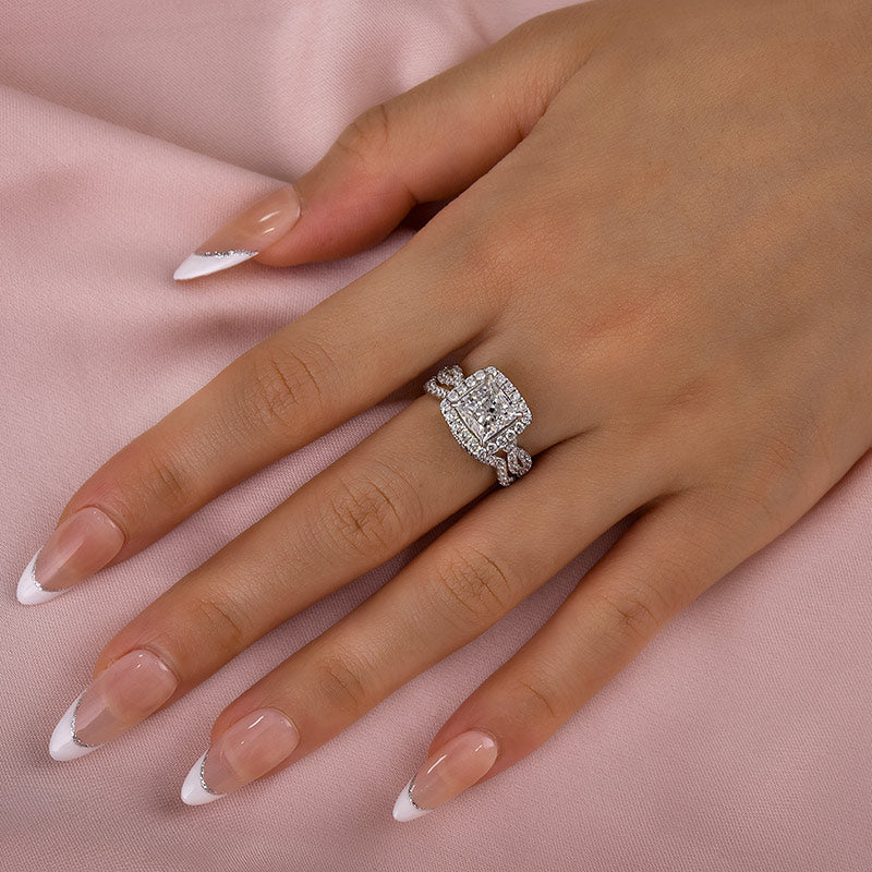 Princess Cut Simulated Diamond Ring 2 Carat 925 Silver 18K Gold
