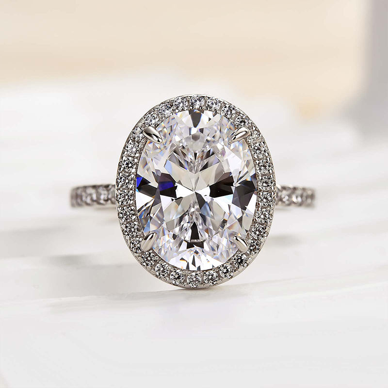 4.25 Carat Oval-Cut Simulated Diamond Halo Ring in Sterling Silver