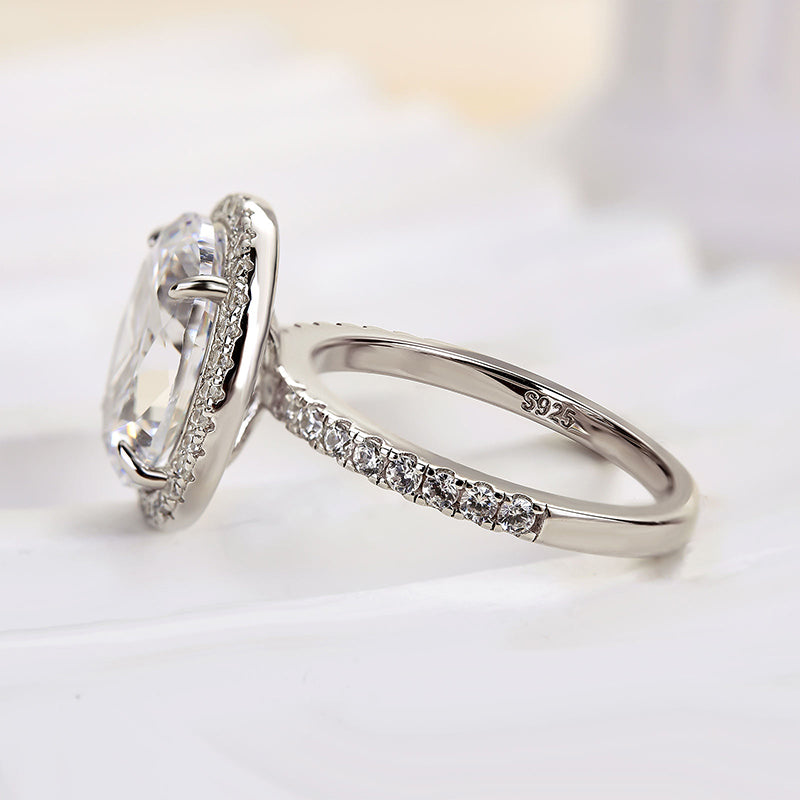 4.25 Carat Oval-Cut Simulated Diamond Halo Ring in Sterling Silver