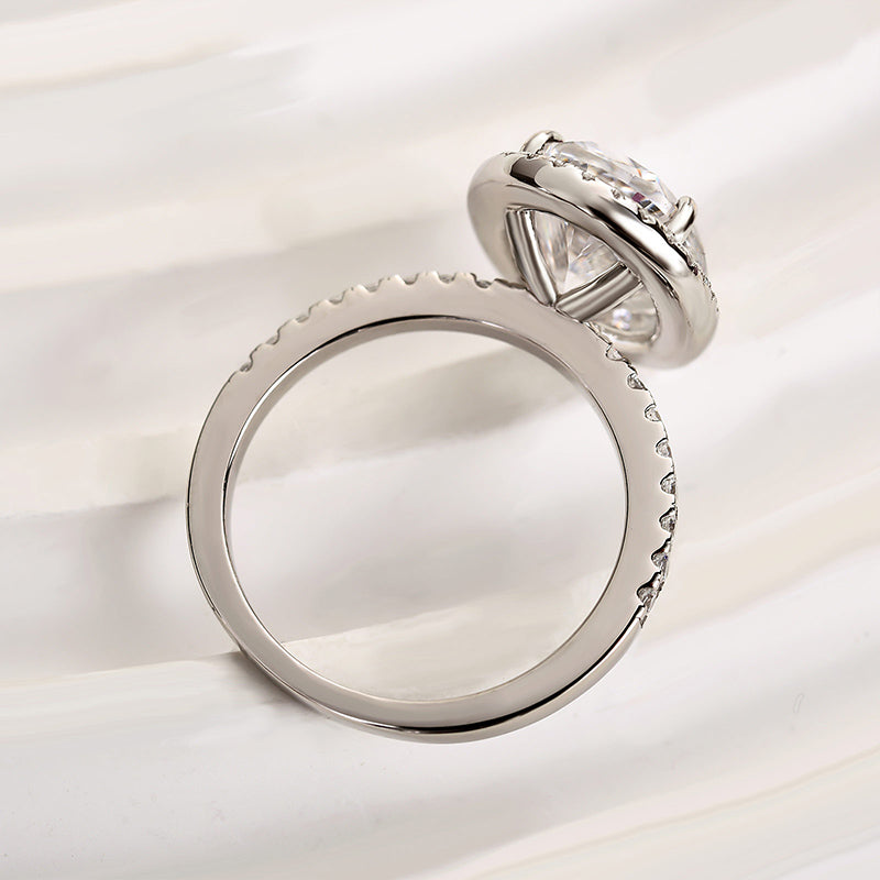 4.25 Carat Oval-Cut Simulated Diamond Halo Ring in Sterling Silver