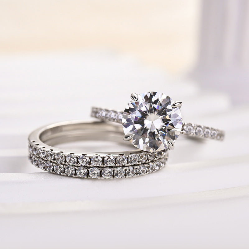 925 Silver White Gold Plated 2ct Diamond 3PC Wedding Set