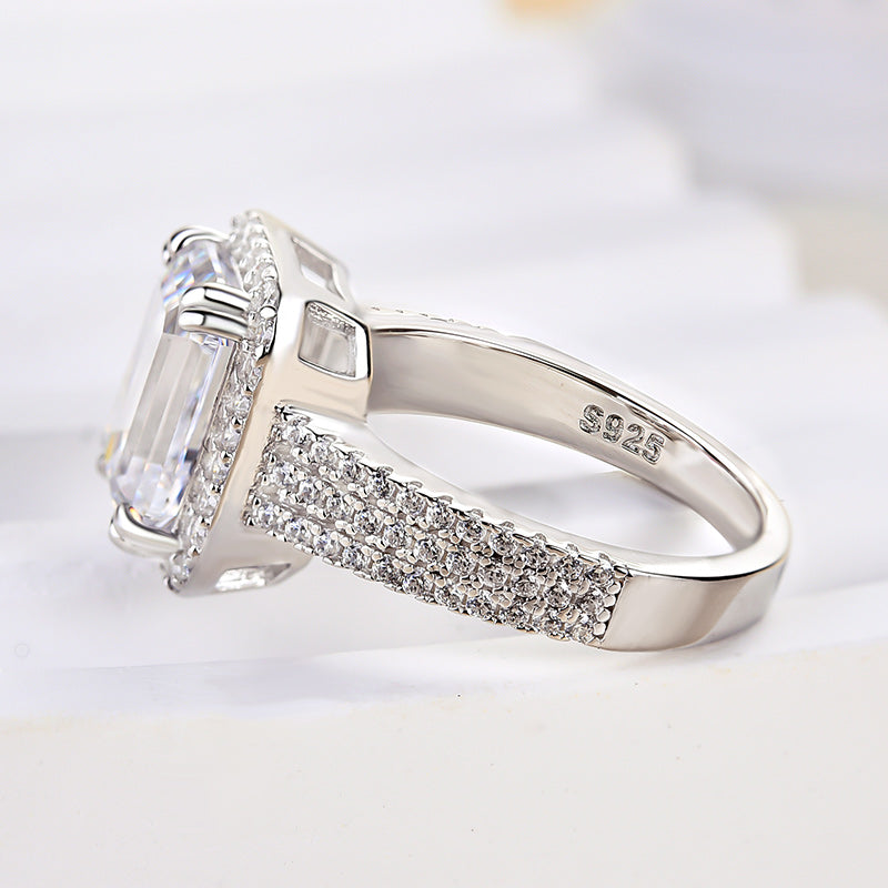 3Ct Emerald Cut Sona Diamond Halo Ring 18K White Gold