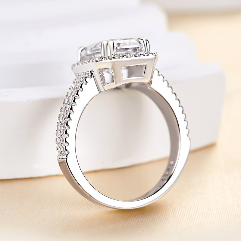 3Ct Emerald Cut Sona Diamond Halo Ring 18K White Gold