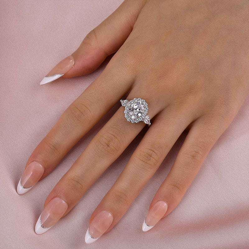 2.25 Carat Oval-Cut Simulated Diamond Halo Engagement Ring