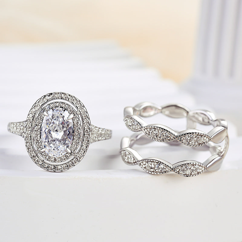 Elegant Oval Cut Double Halo Ring Set in Sterling Silver