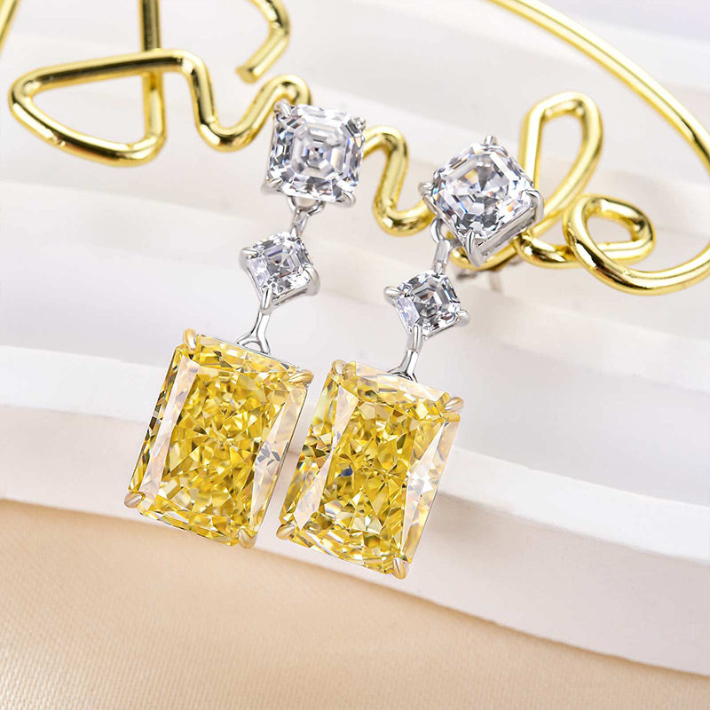 Radiant & Asscher Cut Yellow Sapphire Simulated Diamond Earrings