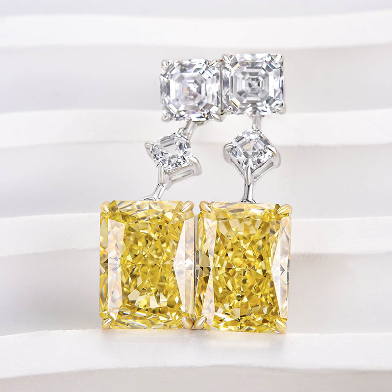 Radiant & Asscher Cut Yellow Sapphire Simulated Diamond Earrings