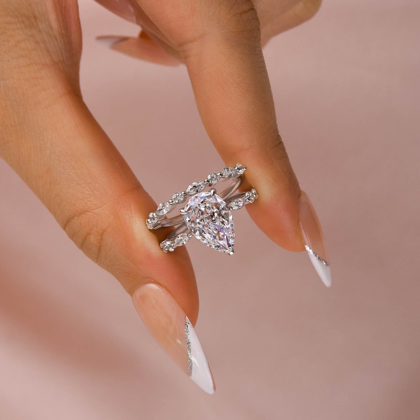 Elegant Pear Cut Ring Set for Women in Sterling Silver