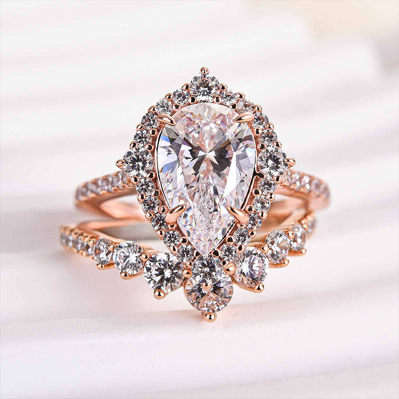 ear-Shaped Diamond Bridal Ring Set (2.2ct) - Rose Gold