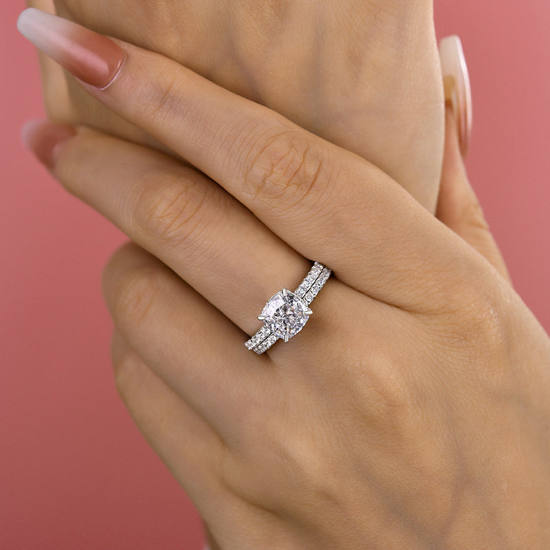 Tri-Tone Cushion Cut Wedding Set (2.0ct) - Silver