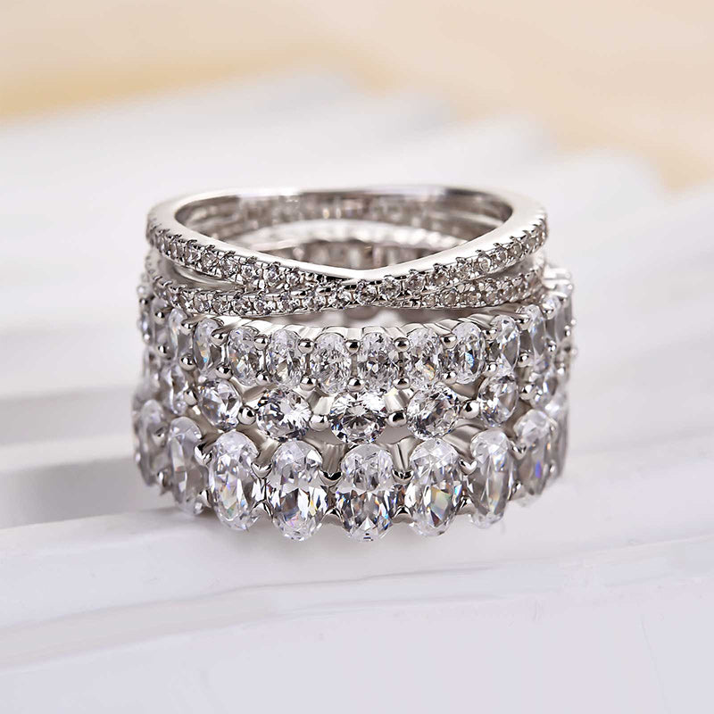 10.0 Carat Oval & Round Cut Diamond Wedding Band - Sterling Silver