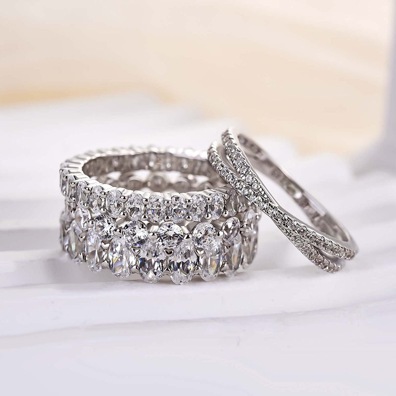 10.0 Carat Oval & Round Cut Diamond Wedding Band - Sterling Silver
