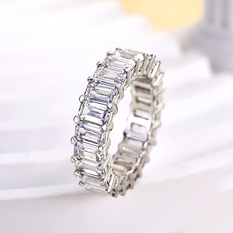 925 Silver Two-Tone 5ct Emerald Cut Anniversary Band
