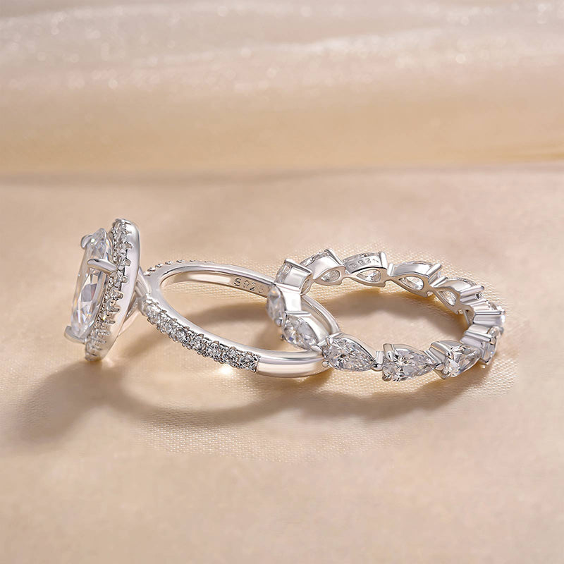 3.0ct Pear Cut White Sapphire Bridal Set - Sterling Silver & White Gold