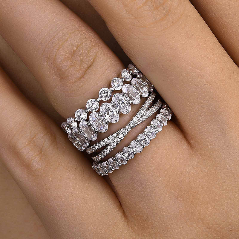 10.0 Carat Oval & Round Cut Diamond Wedding Band - Sterling Silver