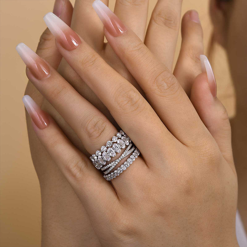 10.0 Carat Oval & Round Cut Diamond Wedding Band - Sterling Silver
