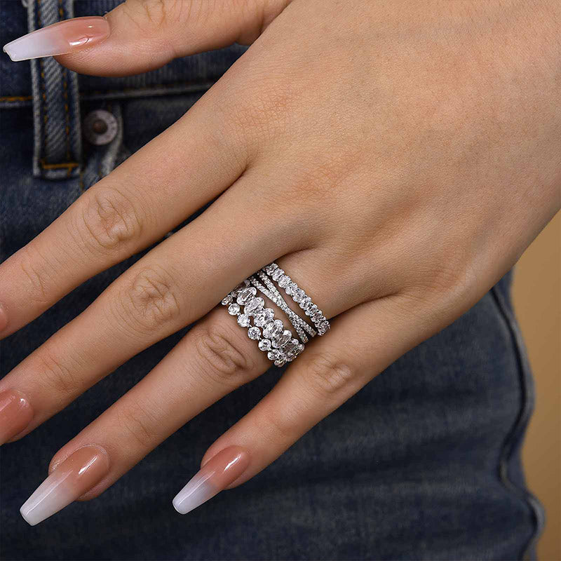 10.0 Carat Oval & Round Cut Diamond Wedding Band - Sterling Silver