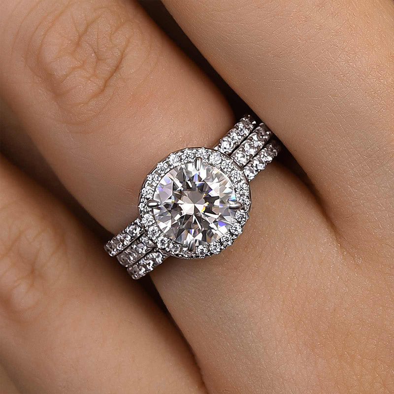 2Ct Round Sona Diamond Halo Ring 18K White Gold