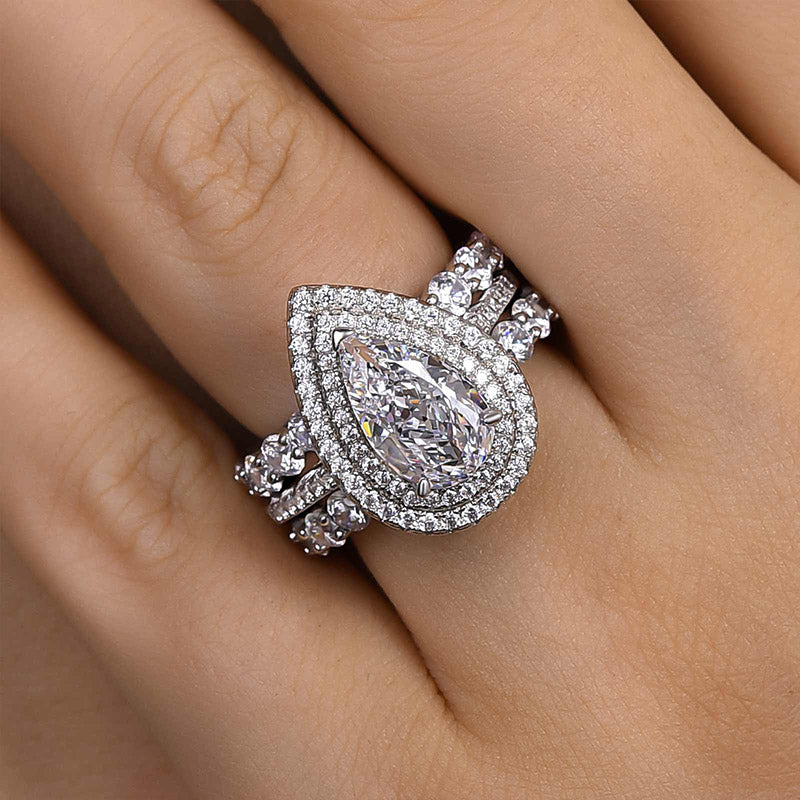 Juego de 3 diamantes talla pera de 3,0 ct - Doble oro