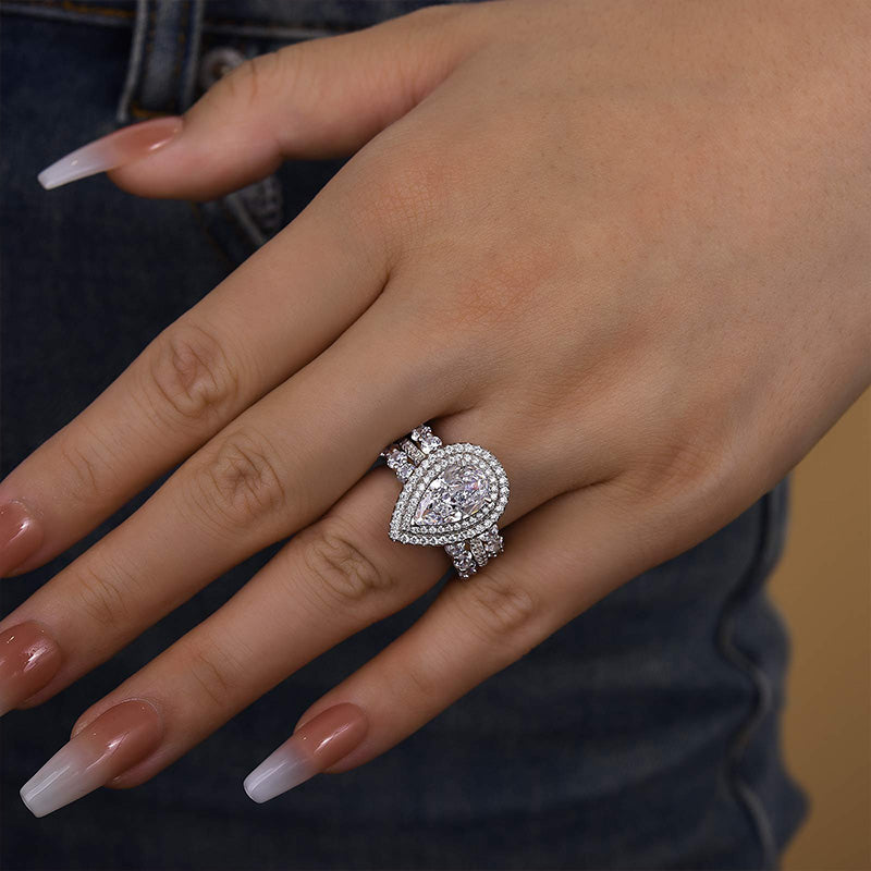 Juego de 3 diamantes talla pera de 3,0 ct - Doble oro
