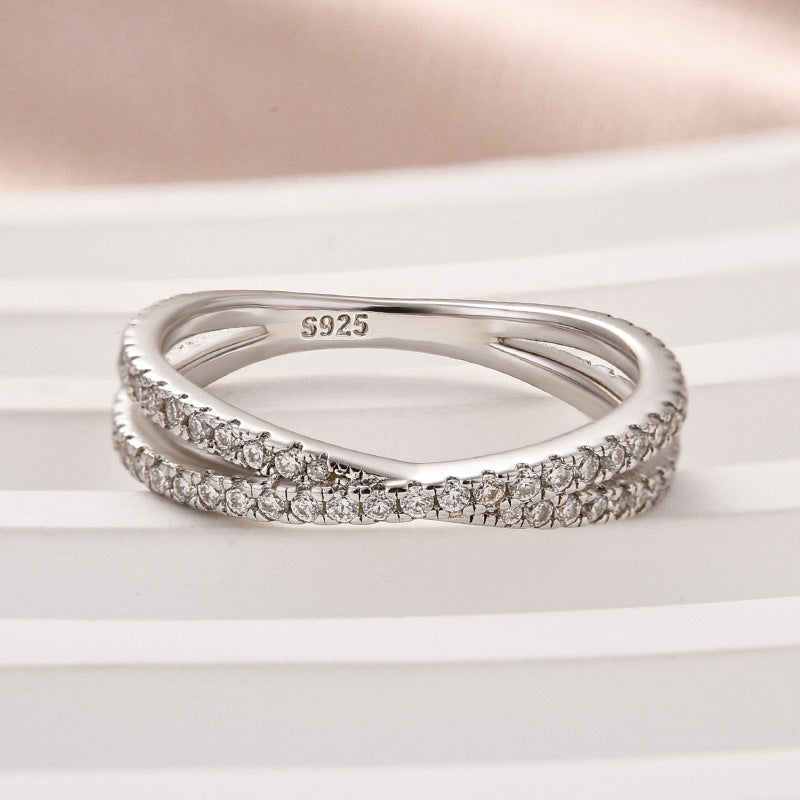 2Ct Criss Cross Moissanite Band - Diamond Accented White Gold