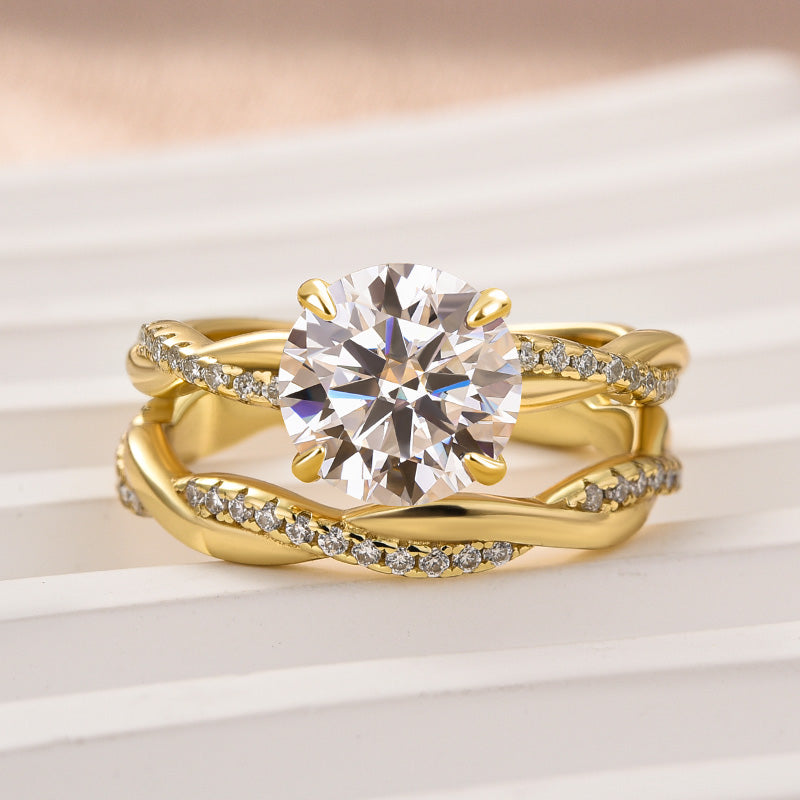 2.0Ct Round Moissanite Wedding Ring Set – 925 Silver White/Yellow/Rose Gold
