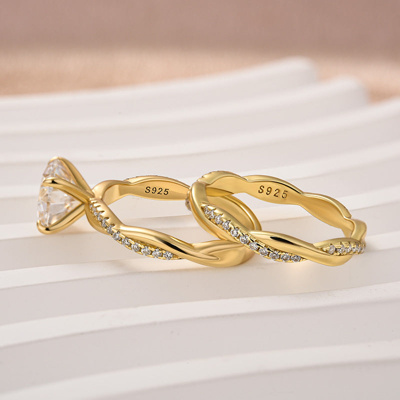 2.0Ct Round Moissanite Wedding Ring Set – 925 Silver White/Yellow/Rose Gold