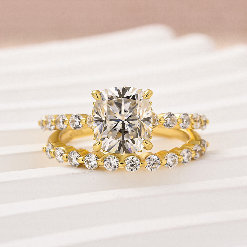 2.25Ct Cushion White Sapphire Ring - 4 Prong Two-Tone