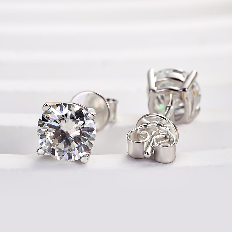 Round Moissanite Earrings in Rhodium-Plated Sterling Silver