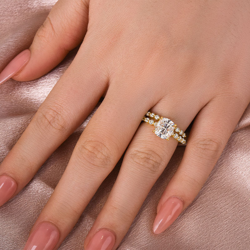 2.25Ct Cushion White Sapphire Ring - 4 Prong Two-Tone