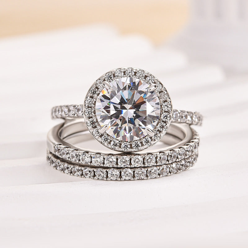 2Ct Round Sona Diamond Halo Ring 18K White Gold