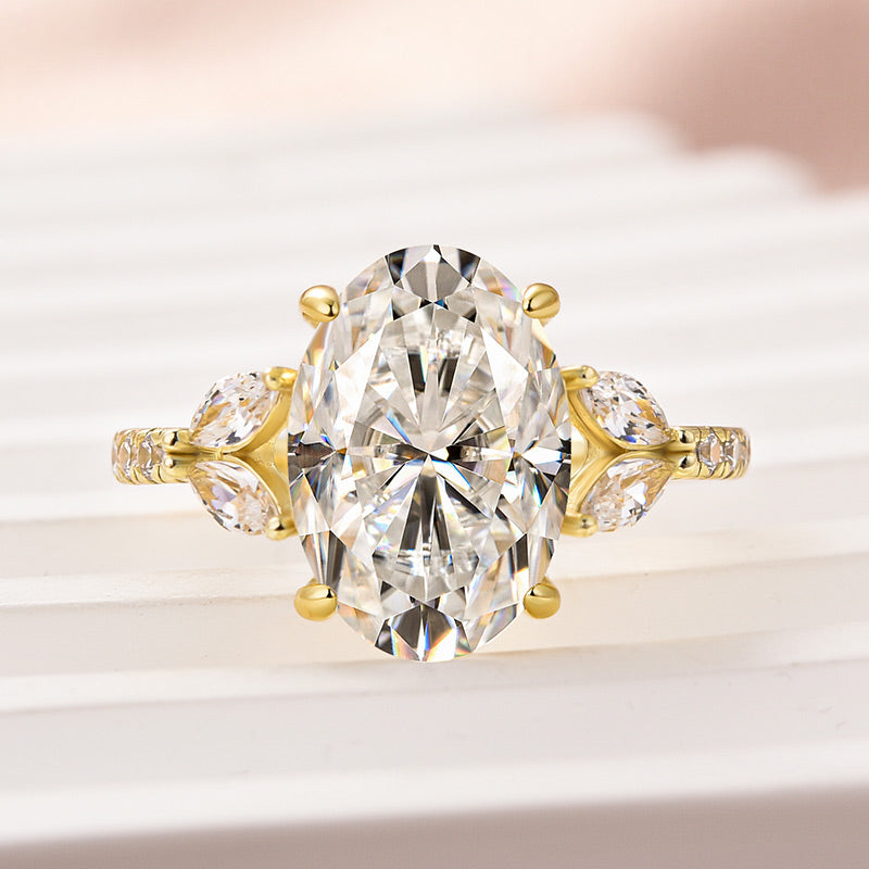 4.0CT Oval & Marquise Moissanite Ring – Platinum Plated Silver