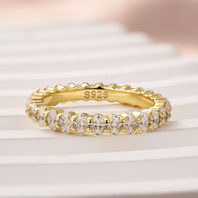 3.0CT Oval Moissanite Wedding Band – Platinum Plated Silver
