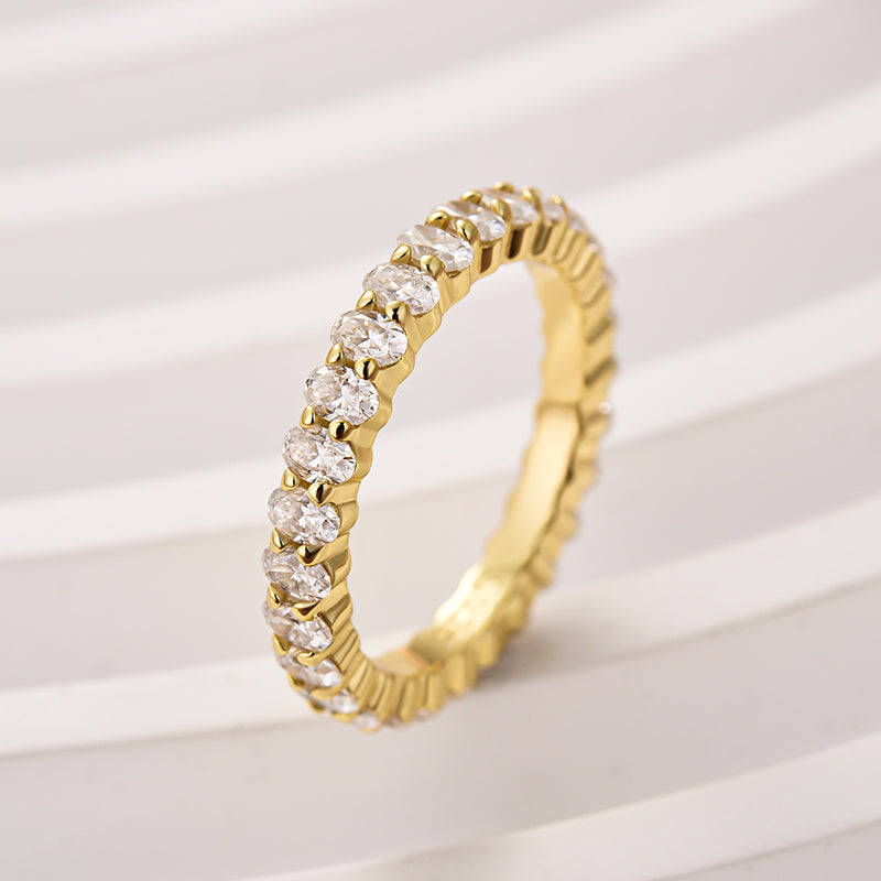 3.0CT Oval Moissanite Wedding Band – Platinum Plated Silver