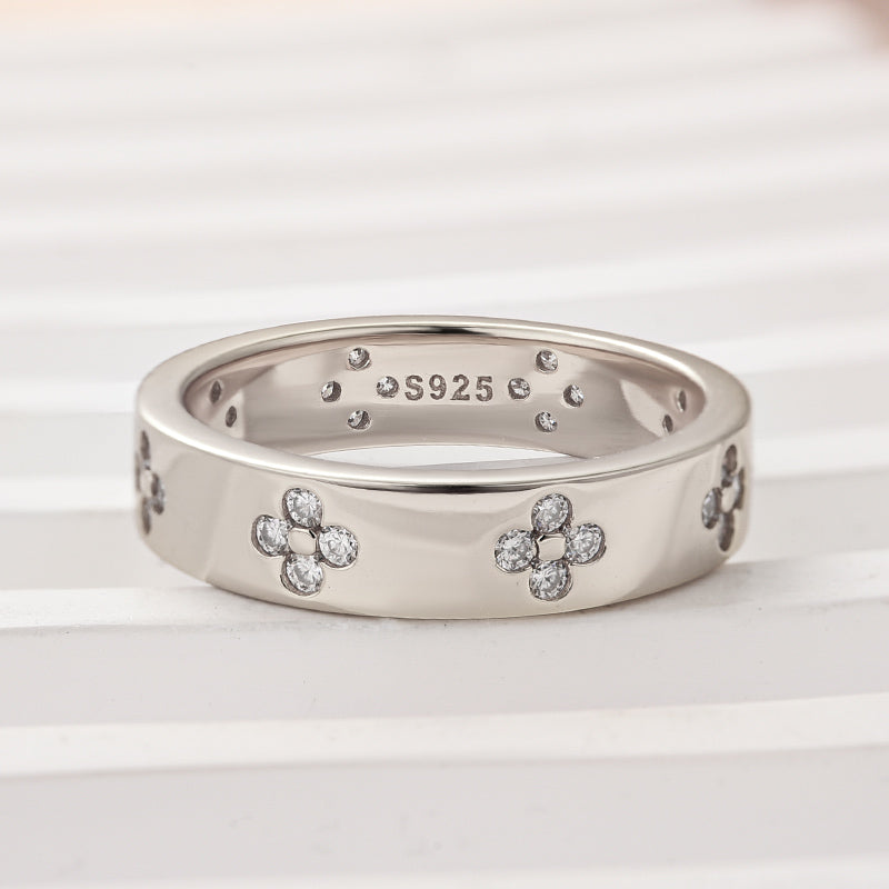 Moissanite Floral Wedding Band – 925 Silver 18K Gold Plated