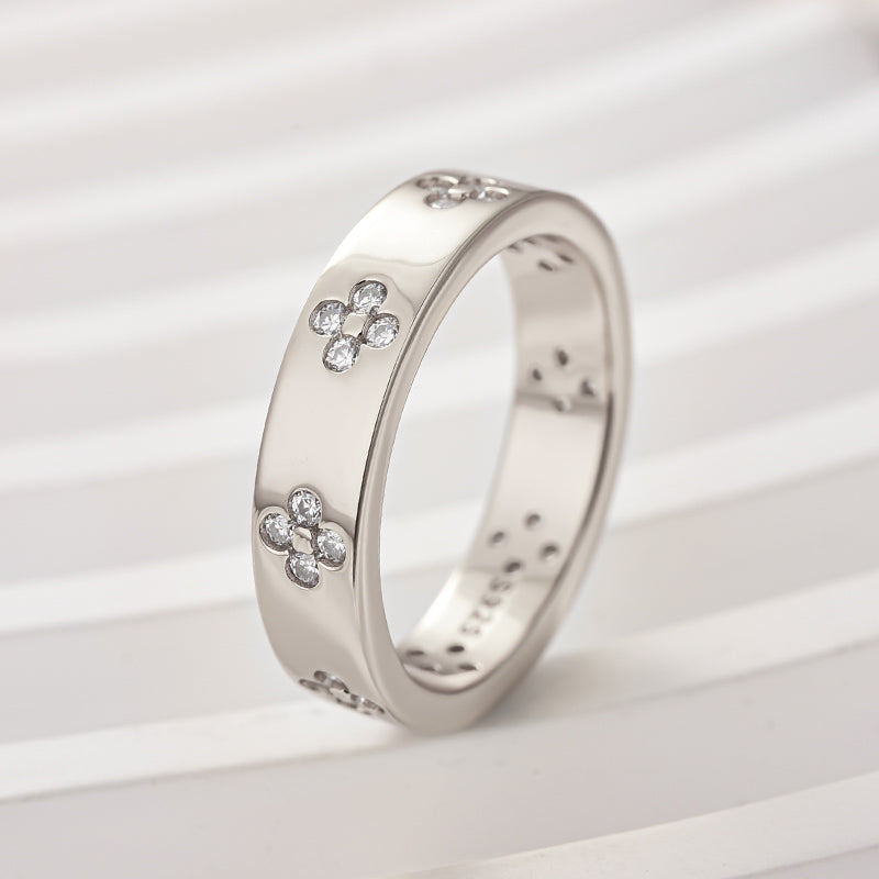 Moissanite Floral Wedding Band – 925 Silver 18K Gold Plated