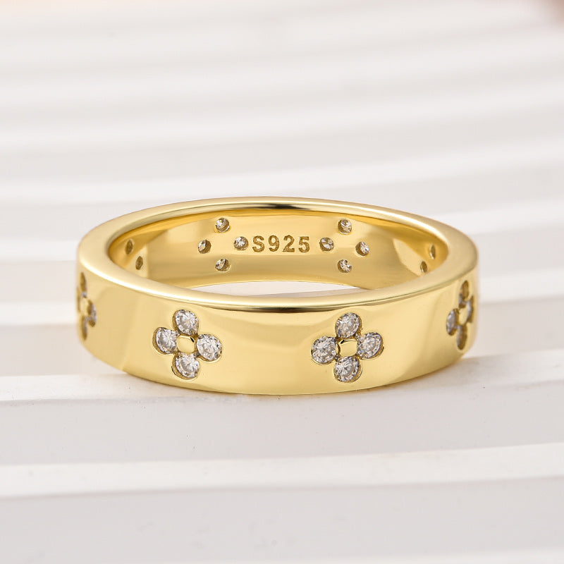 Moissanite Floral Wedding Band – 925 Silver 18K Gold Plated